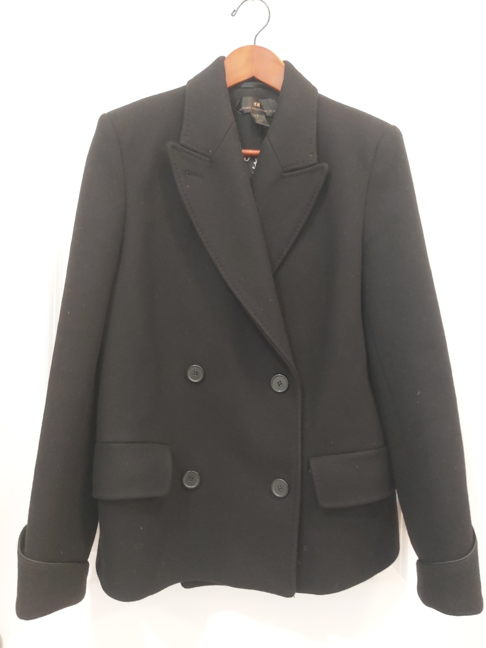 H&M Collection Black Double-Breasted Wool Blend Blazer Coat